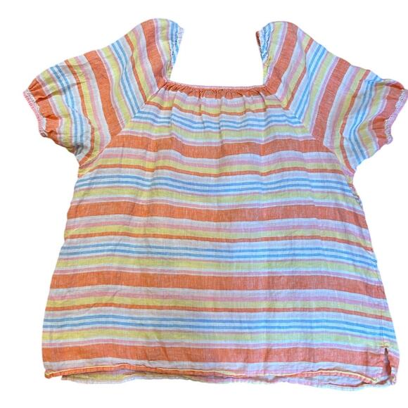 TALBOTS Square Neck 100% Linen Top Palm Stripe Short Sleeve Women's Size XL - Picture 3 of 8